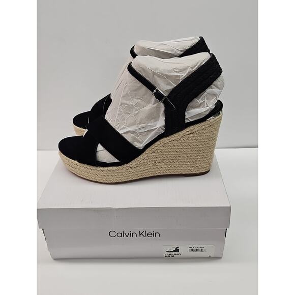 Calvin Klein Womens Elory Platform Wedge Heel Espadrille Sandal Black Sz 9.5M - Picture 3 of 10